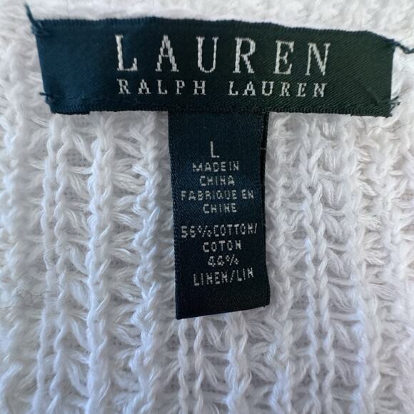 Lauren Ralph Lauren Sweater Women's sz L White Open Knit Linen Cotton Blend - Picture 4 of 7
